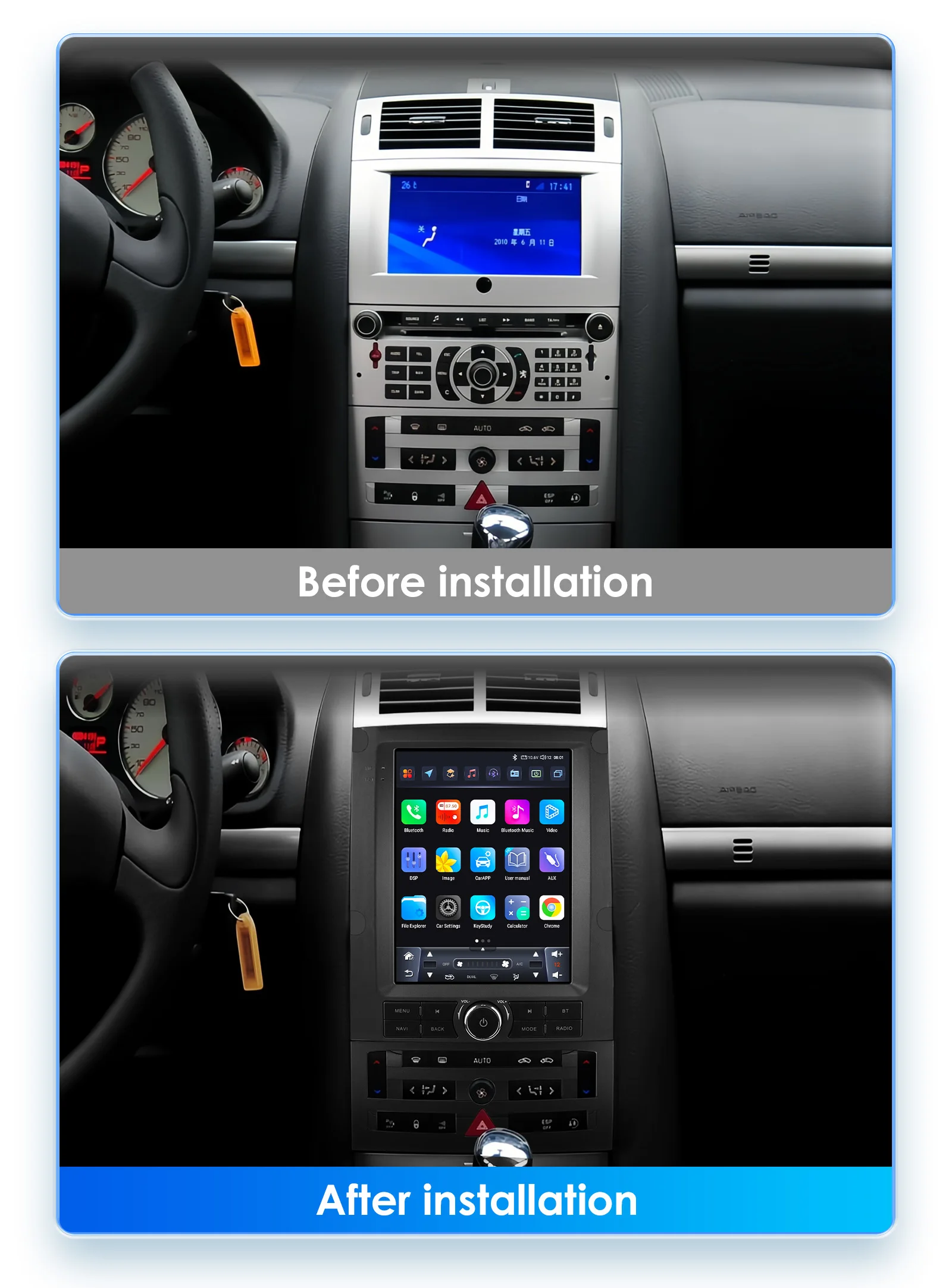 Pantalla radio Hizpo 9,7" estilo Tesla para Peugeot 407 con CarPlay - imagen 5