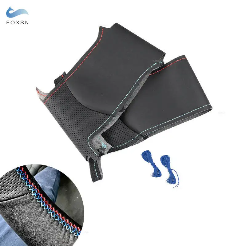 Protector para volante de coche para BMW Serie 3 5 E46 E39 X5 E53 Z3 E36 trenza de cuero de microfibra perforada con Kits de agujas y hilos - imagen 3