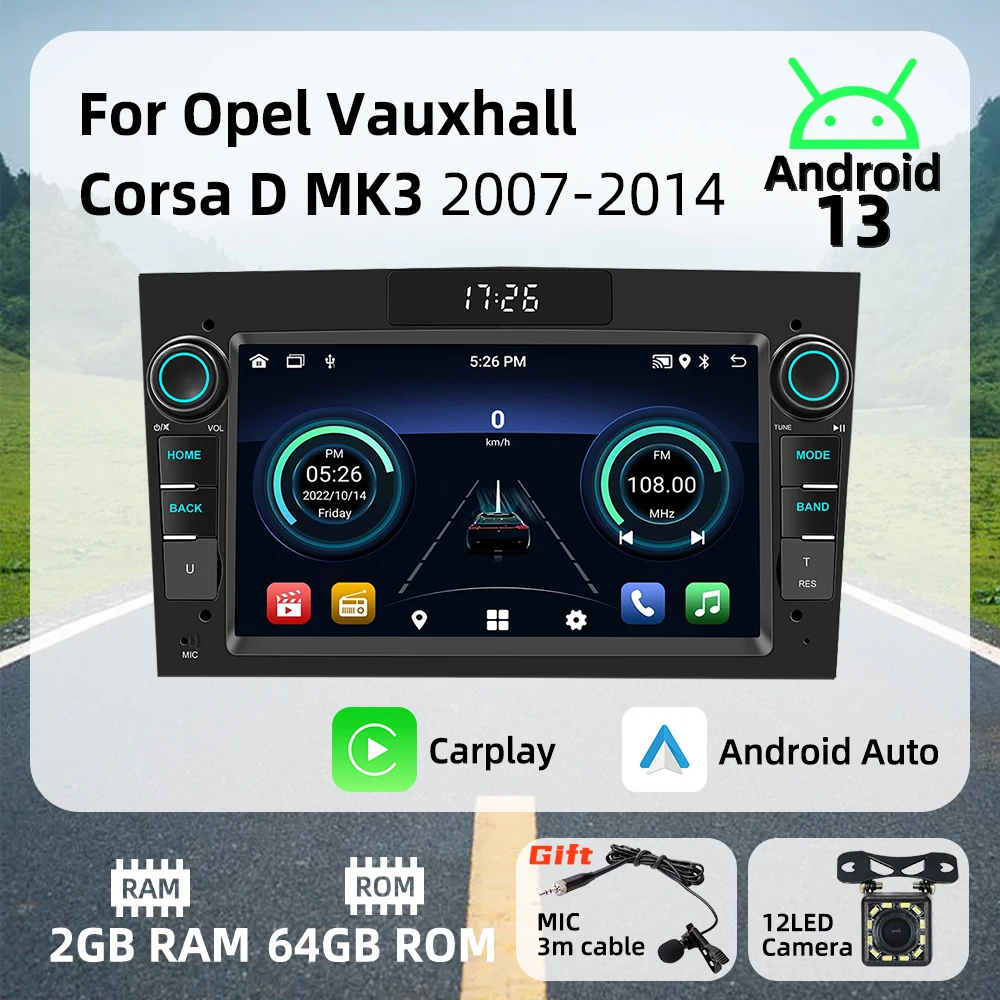 Autoradio 2DIN Opel Corsa D 2007-2014 – Pantalla 7" CarPlay Android Auto