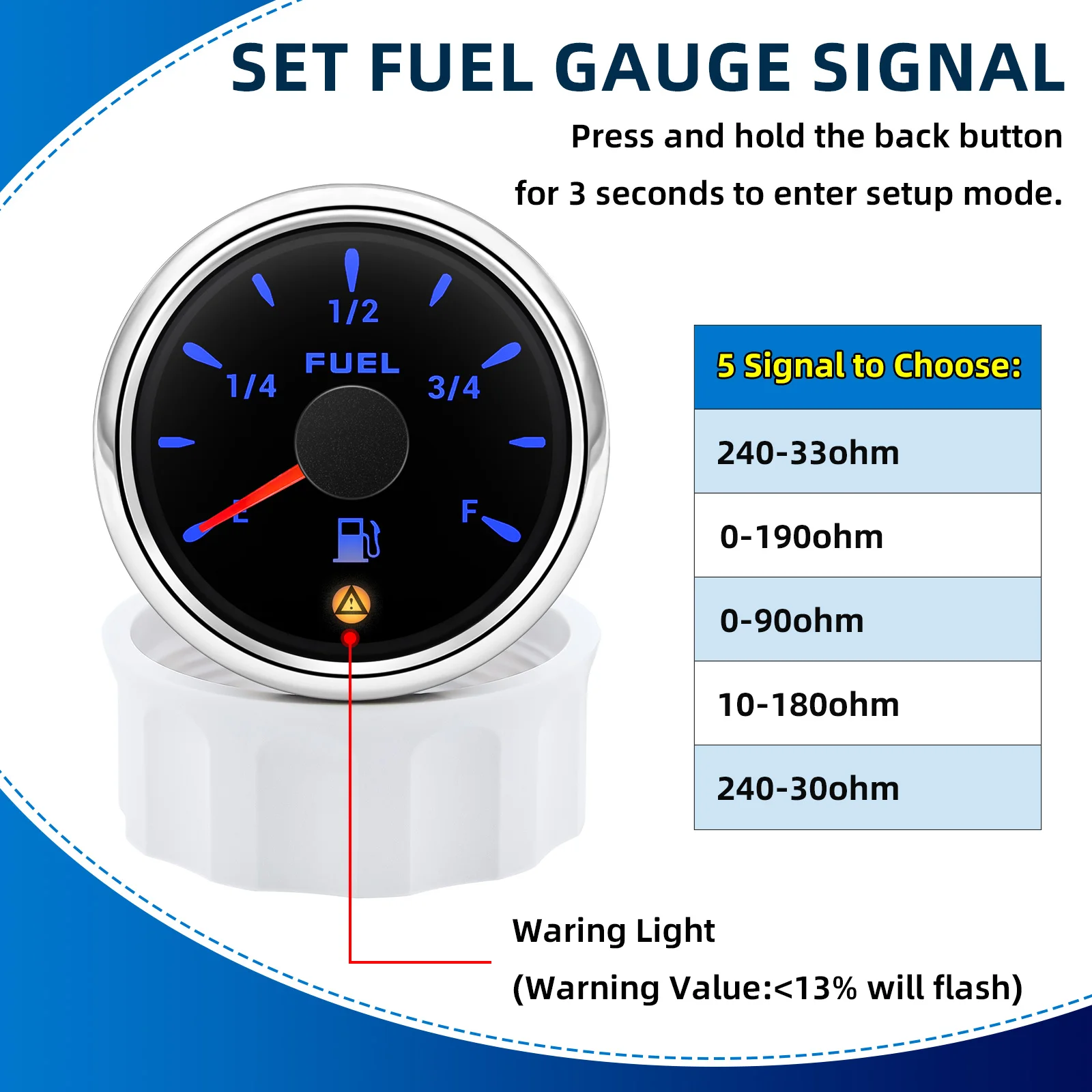 Indicador nivel gasolina universal 52mm 0-190Ω 240-33Ω 0-90Ω RGB - imagen 2