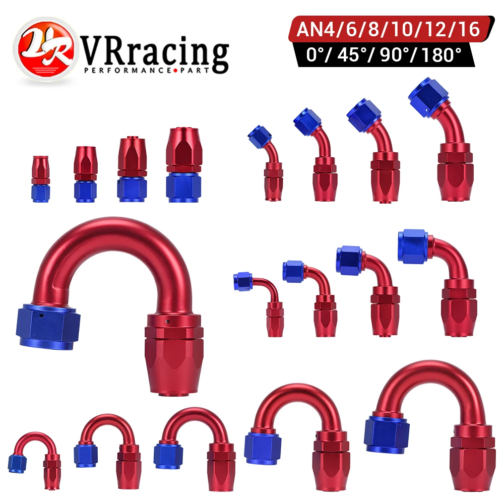 Kit racores manguera AN 6-16 rectos y acodados 45/90/180° azul rojo