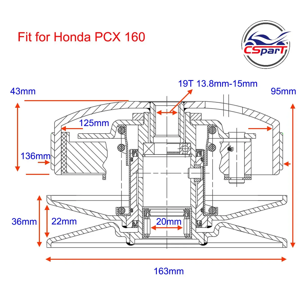 Embrague primario 163mm 19T para Honda PCX125 2021-2022 - imagen 4