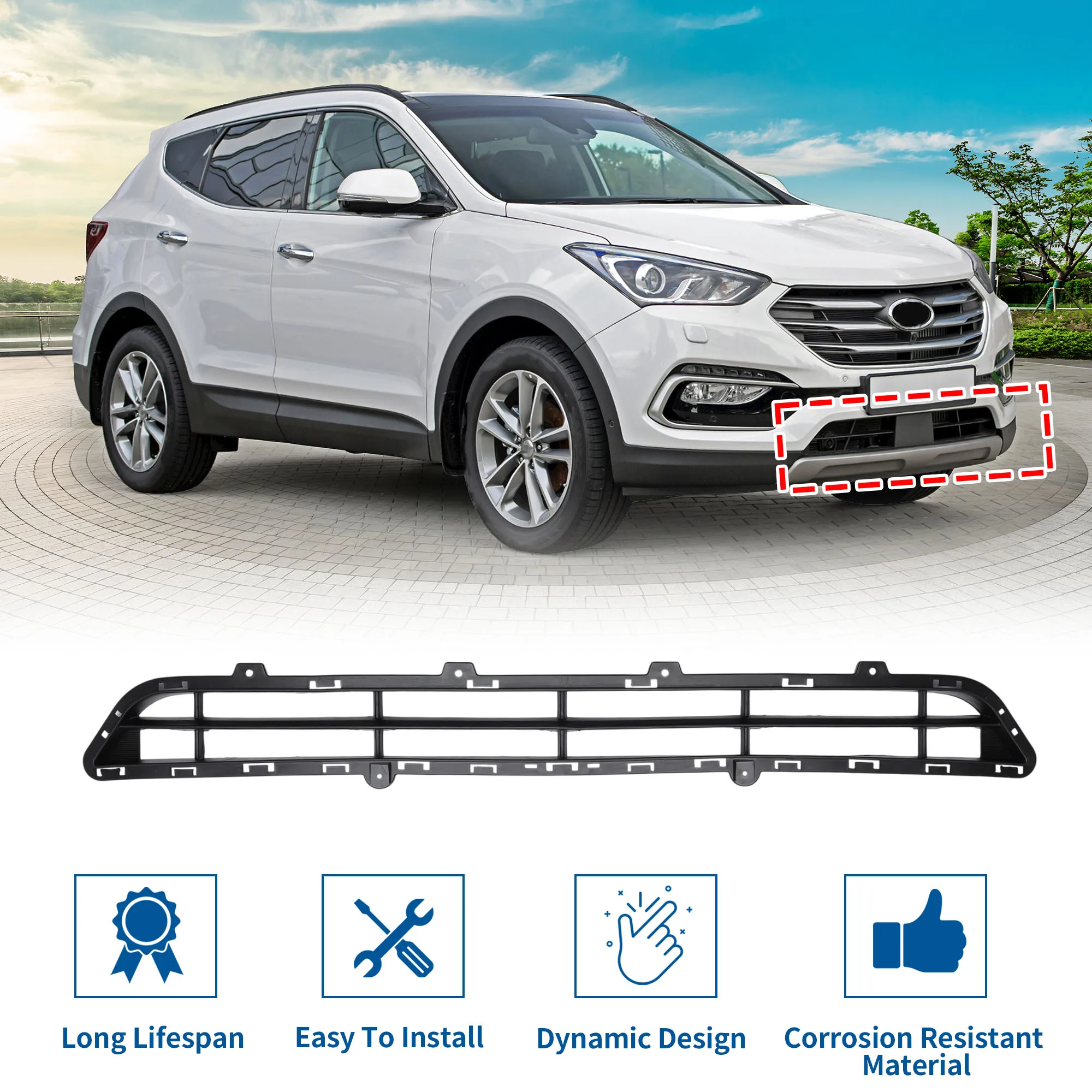 UXCELL Rejilla inferior de parachoques para Hyundai Santa Fe 13-16 - imagen 3