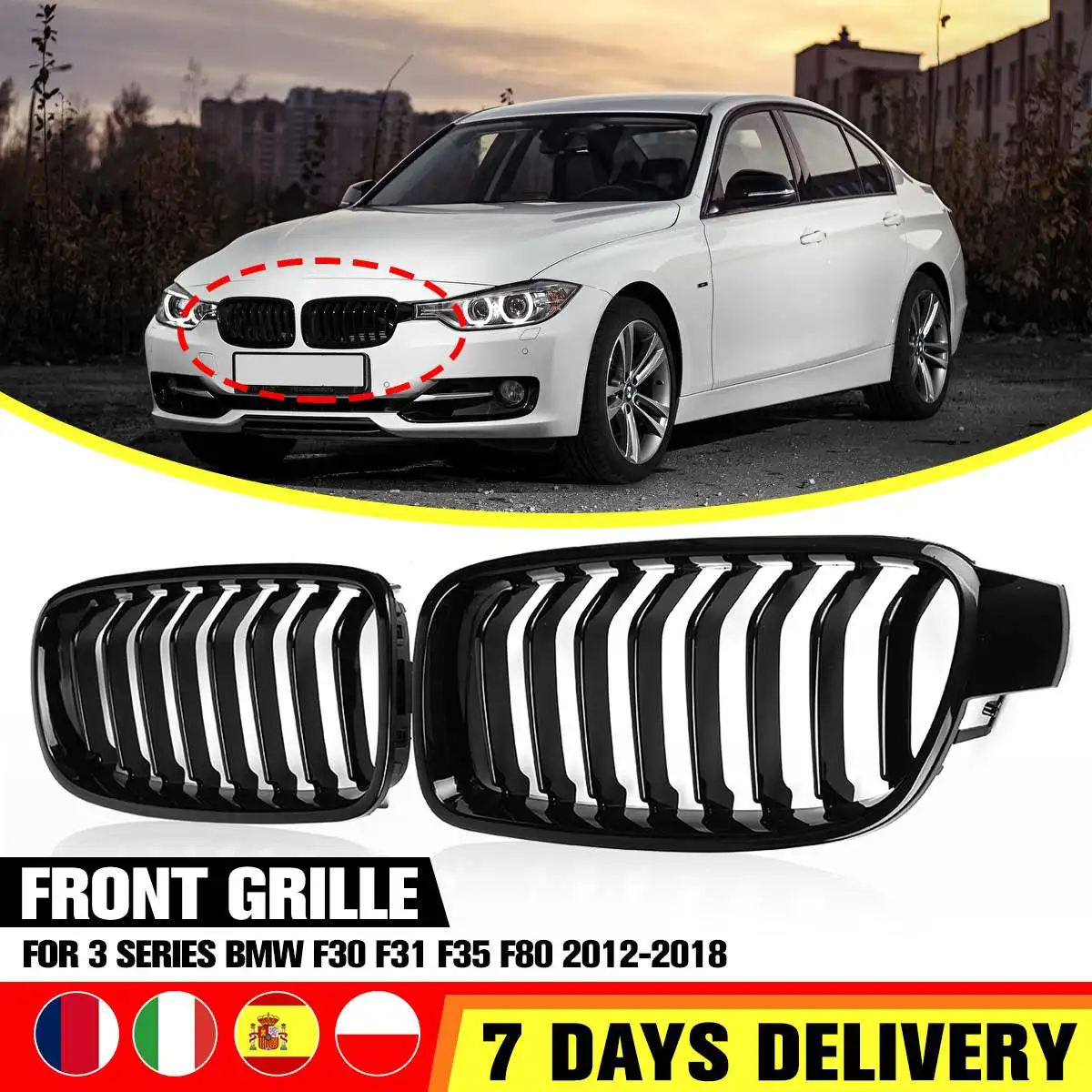 Parrilla doble riñón negra para BMW Serie 3 F30/F31/F80 (2012-2018)