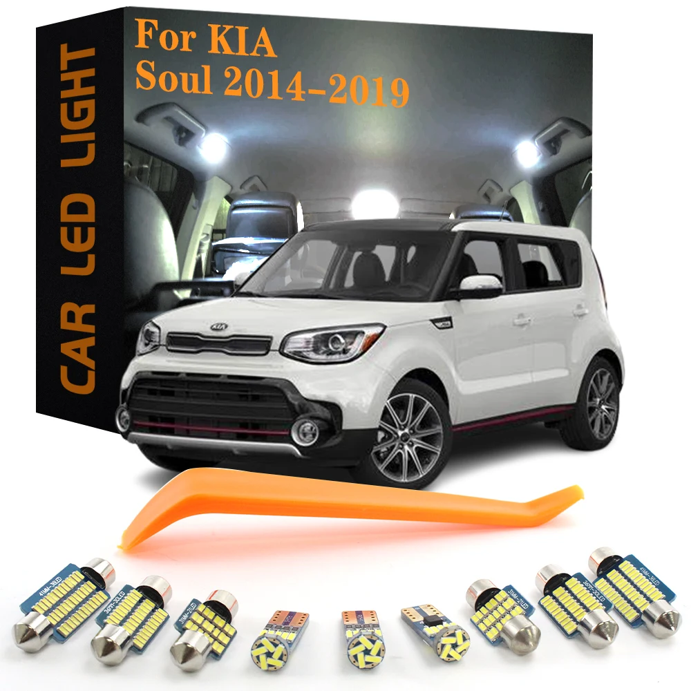10 Uds Canbus luces LED interiores de coche para KIA Soul 2014 2015 2016 2017 2018 2019 Kit de lámparas de matrícula de maletero sin Error