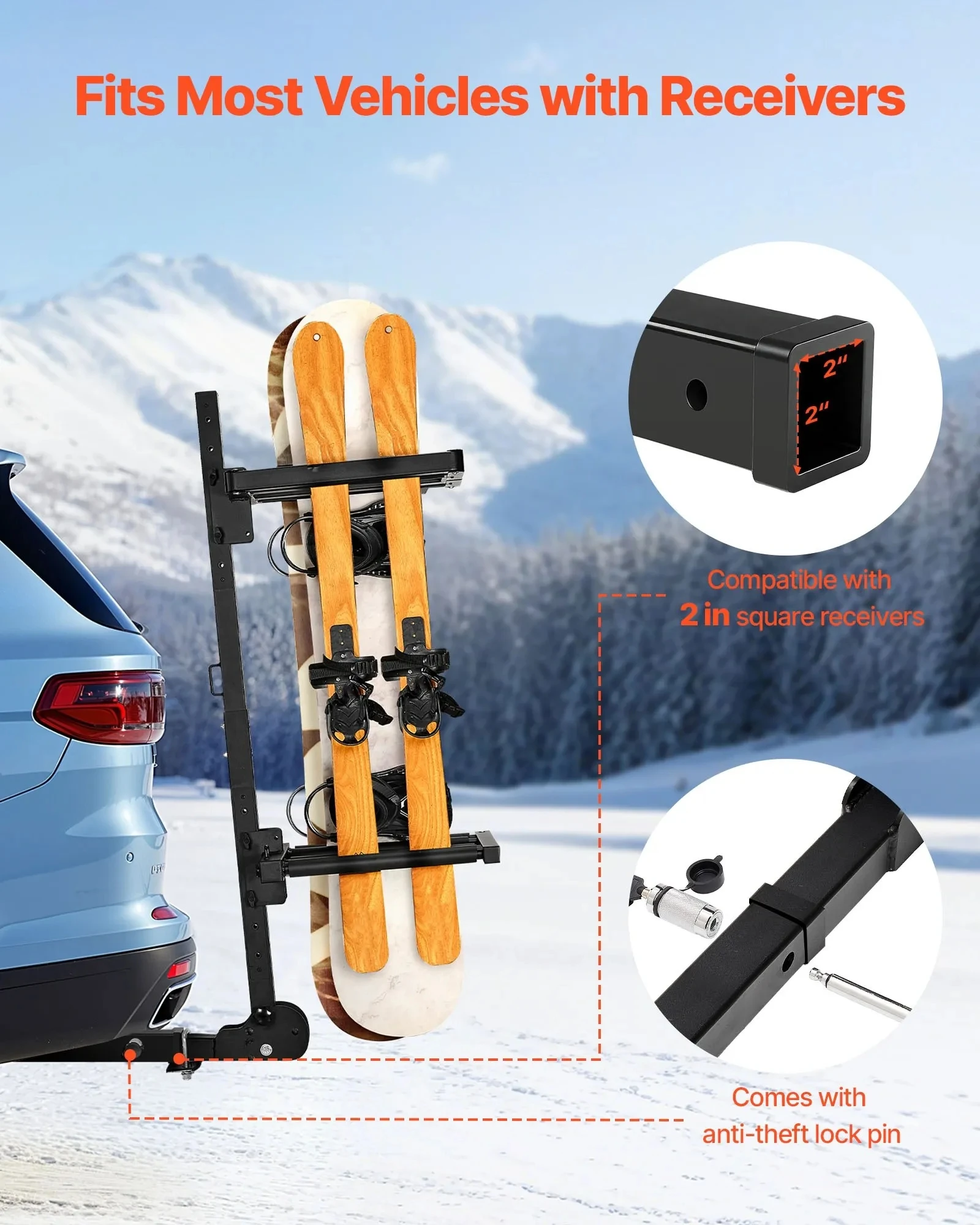 Portaesquís y snowboard plegable para enganche de 2 pulgadas - imagen 3