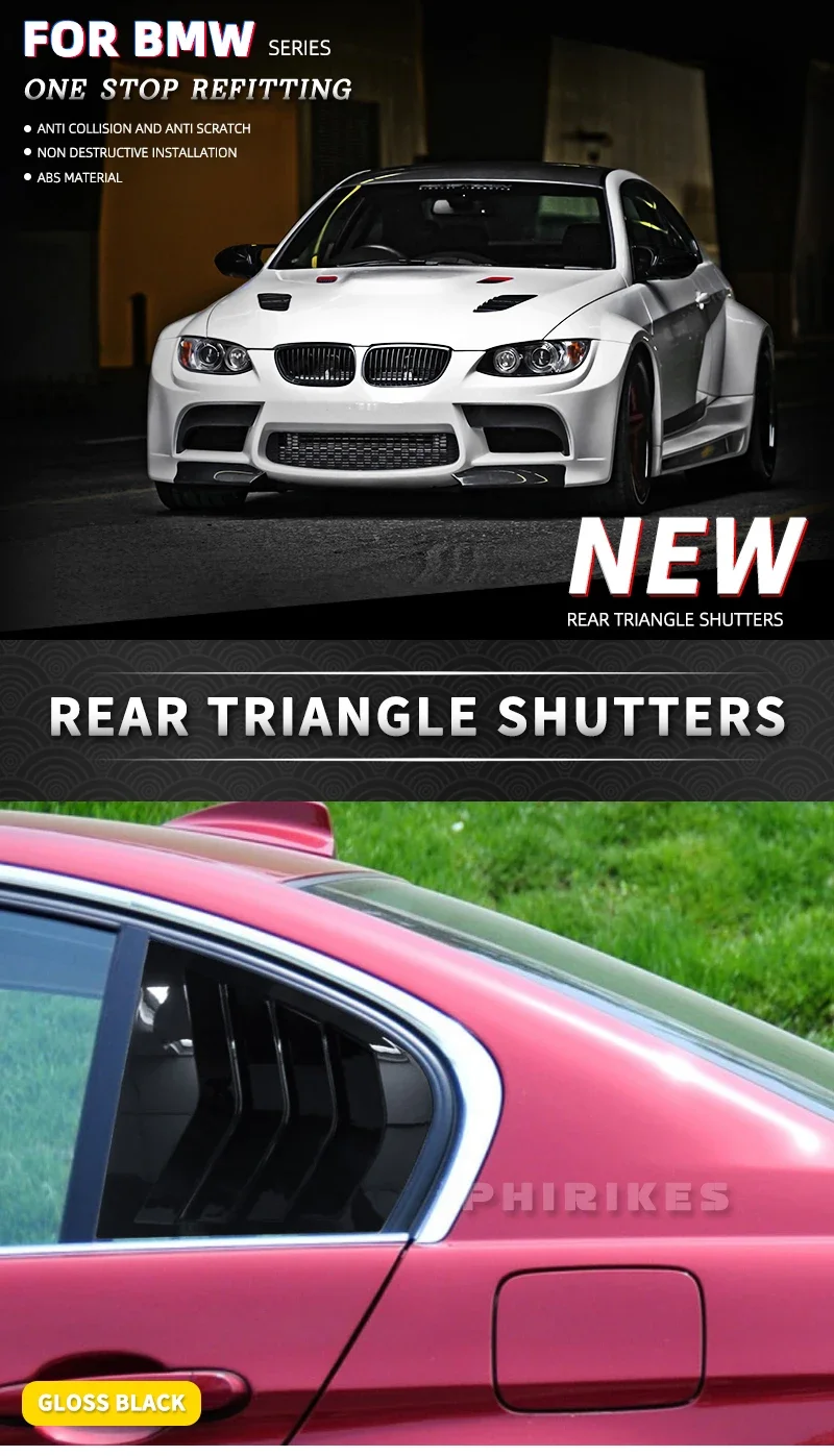 Cubierta negra brillante para la ventana lateral trasera de BMW E90