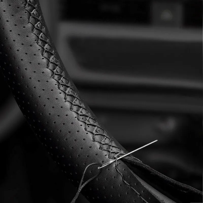 Funda volante Mazda cuero trenzado negro cosido a mano - imagen 5