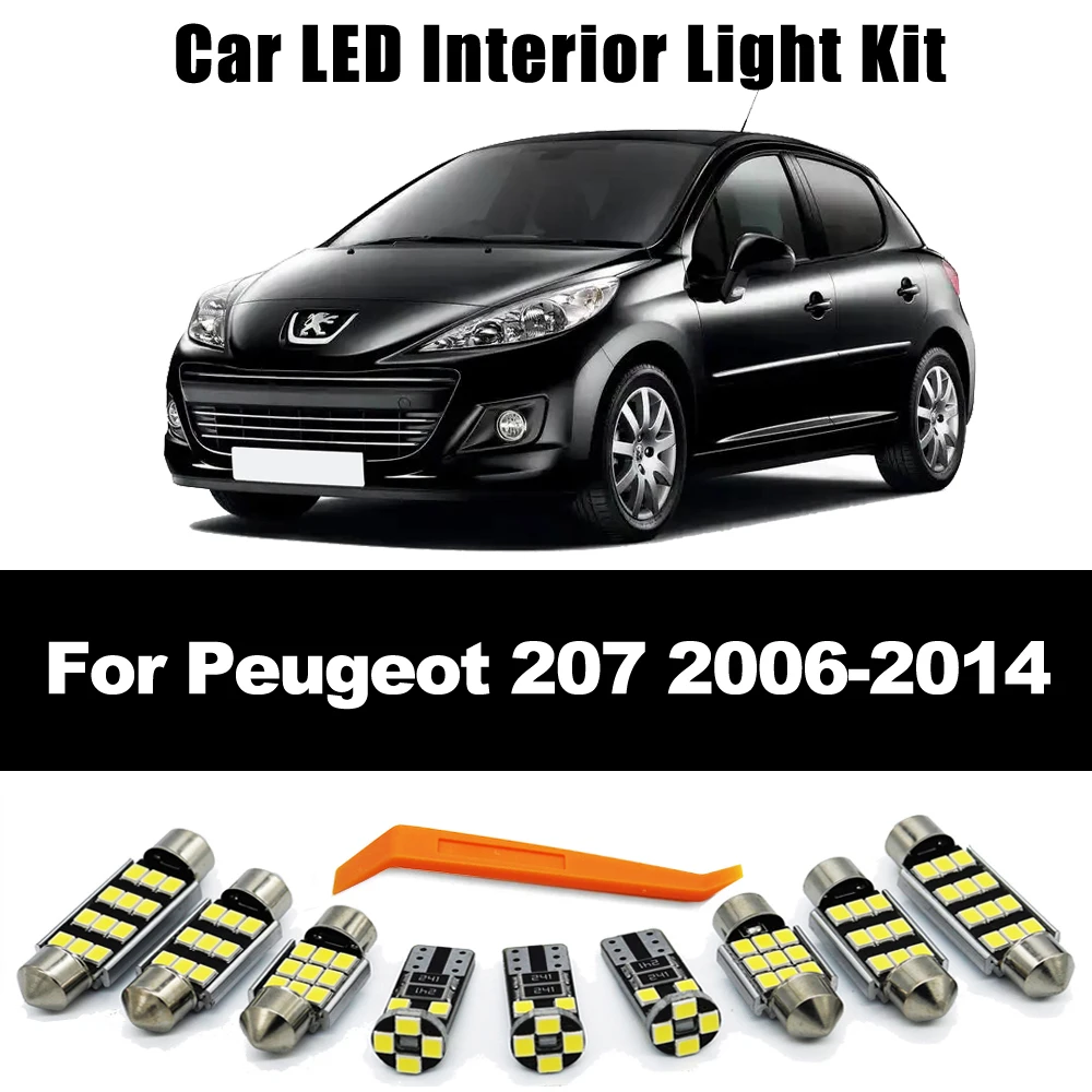 ZITWO 12 Uds lámpara Interior Canbus para Peugeot 207 SW 2006 2007 2008 2009 2010 2011 2012 2013 2014 bombilla LED Kit de luz de techo Interior