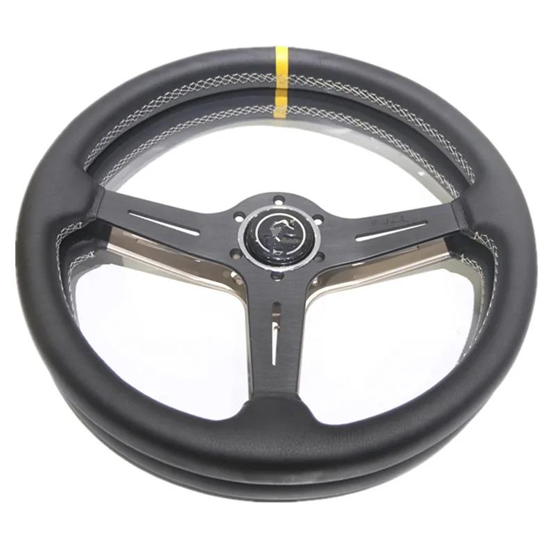 Volante plano de carreras de 15 pulgadas y 360mm, volante de juego de carreras simulado de cuero Universal para automóvil - imagen 5