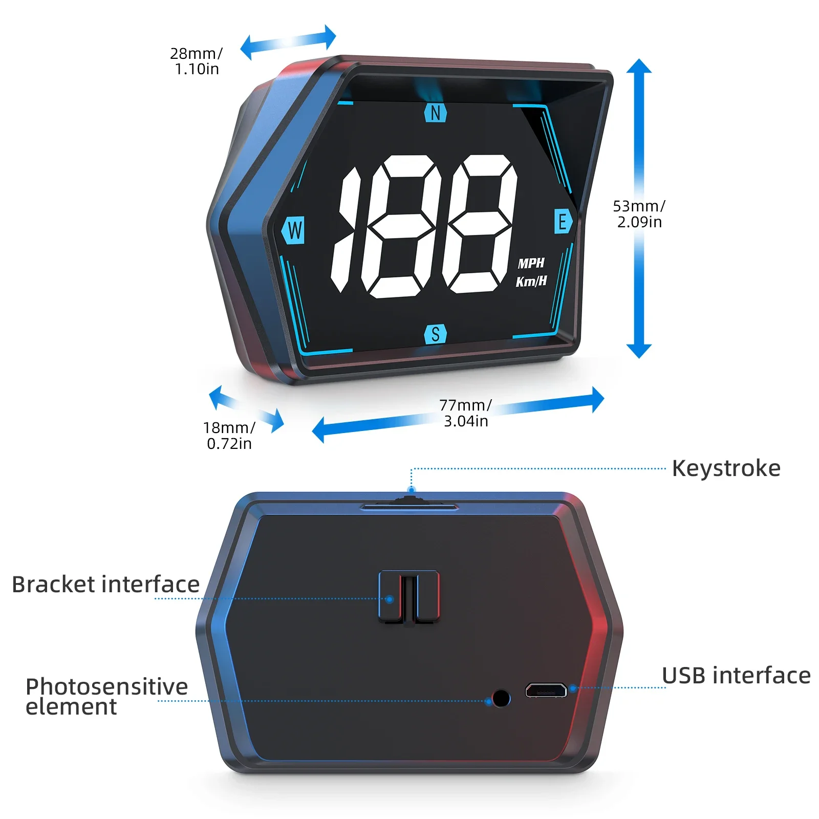 Medidor GPS con pantalla frontal HUD G20, alarma exceso velocidad - imagen 4