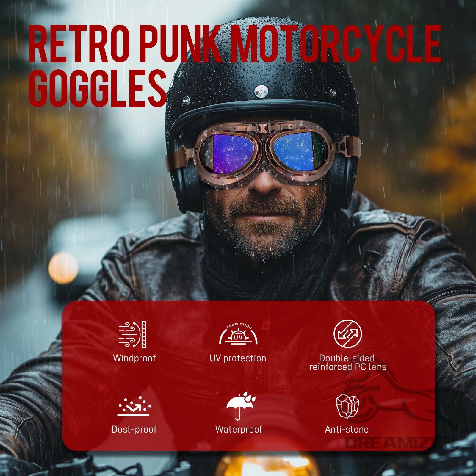 Gafas Retro para motocicleta, gafas clásicas Vintage para Harley Pilot Steampunk Bike, equipos para casco de cobre - imagen 4