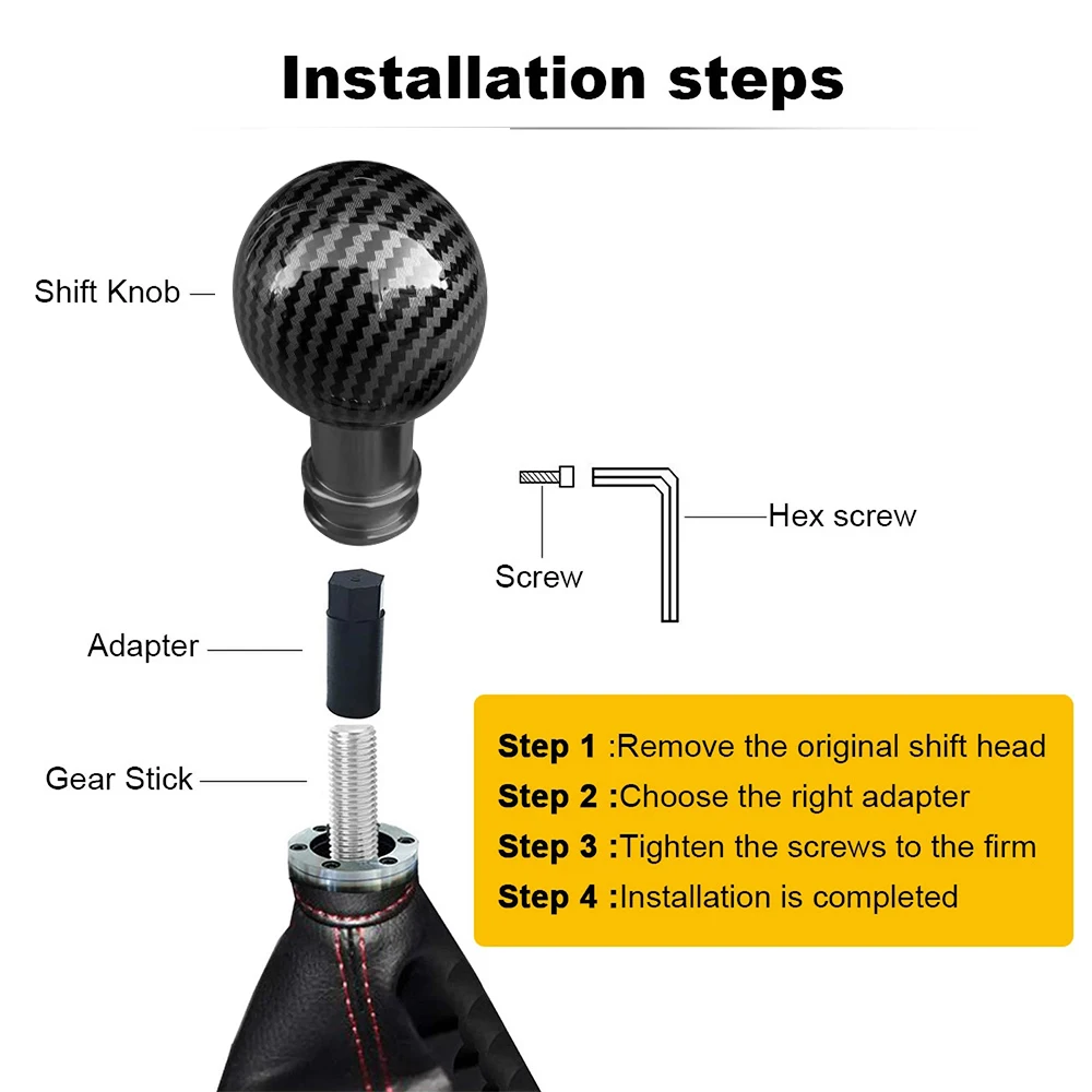 Contenido completo del kit de pomo de cambio universal con bola y adaptadores