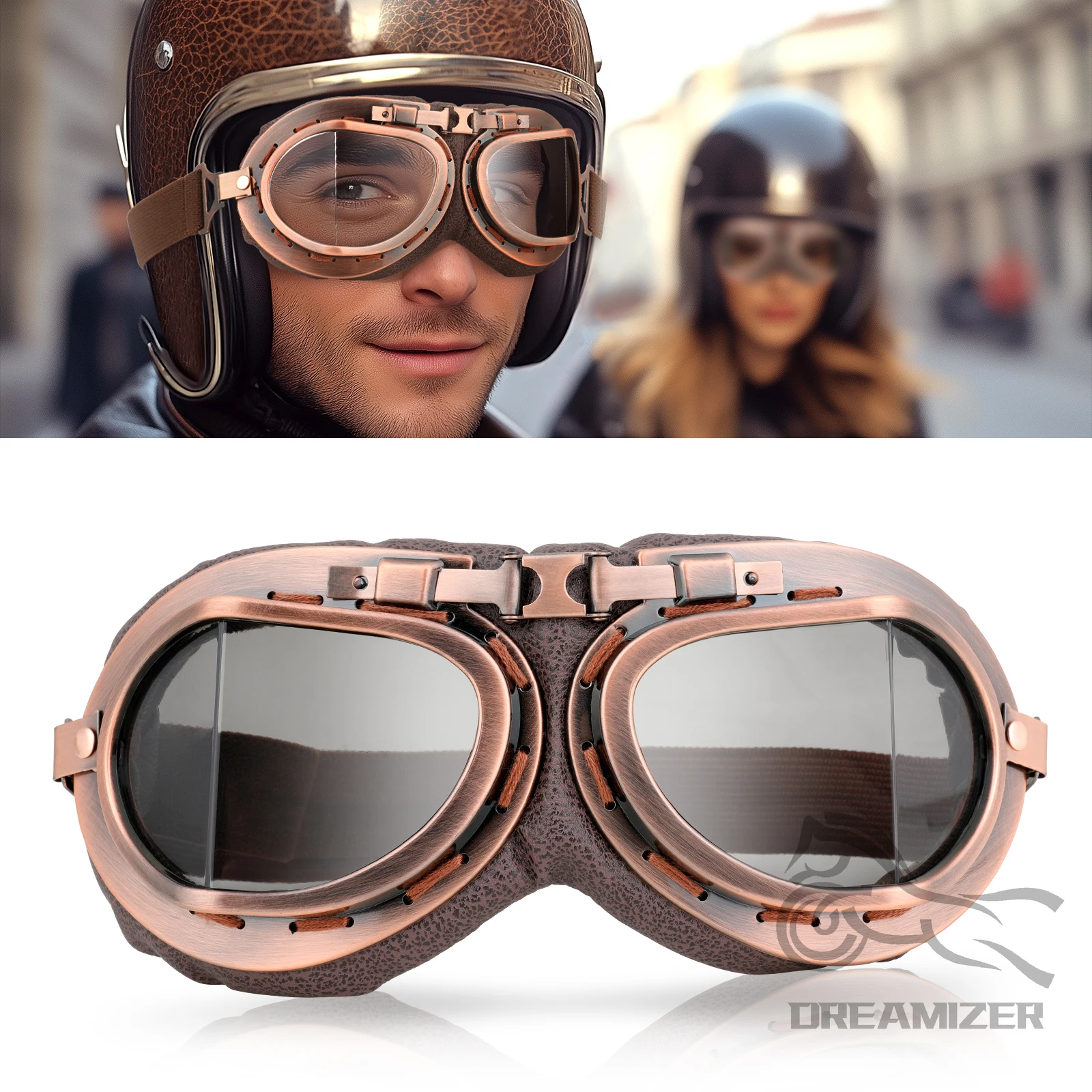 Gafas Retro para motocicleta, gafas clásicas Vintage para Harley Pilot Steampunk Bike, equipos para casco de cobre