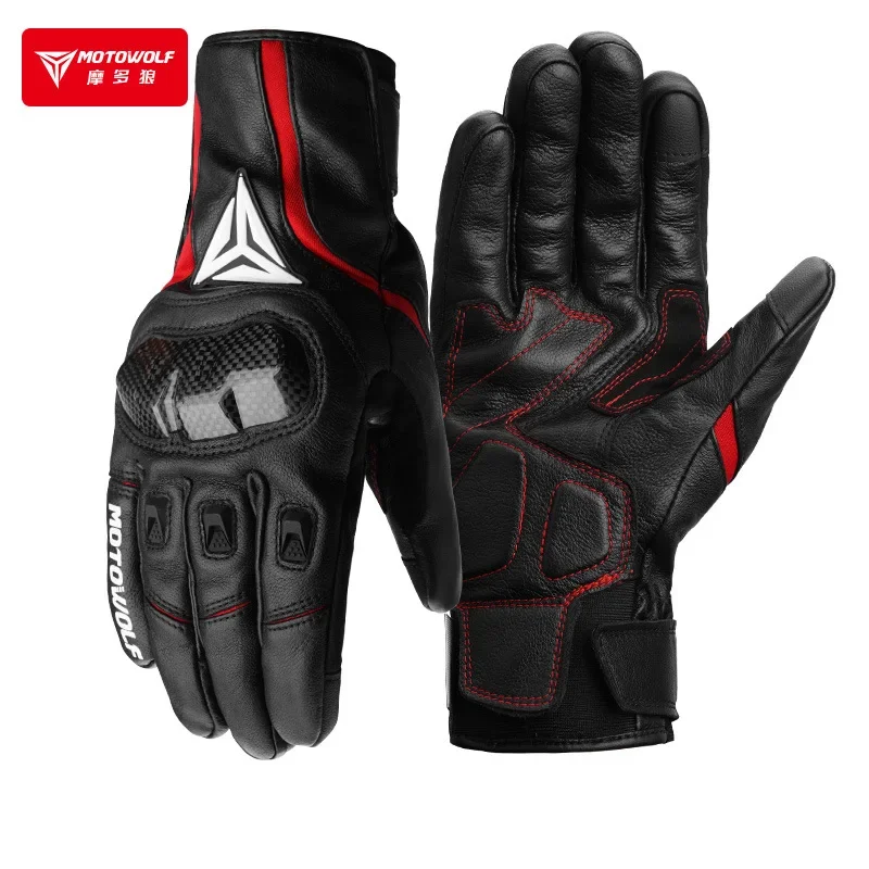 Guantes Térmicos de terciopelo para montar en motocicleta, funda protectora de fibra de carbono, a prueba de viento, a prueba de caídas, guantes de cuero para pantalla táctil, 3M, Invierno - imagen 5