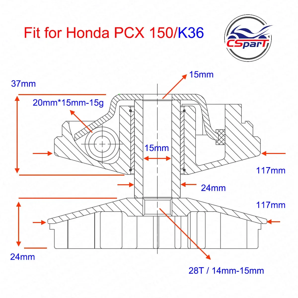 Kit variador 117mm 28T para Honda PCX150 2AC - imagen 3