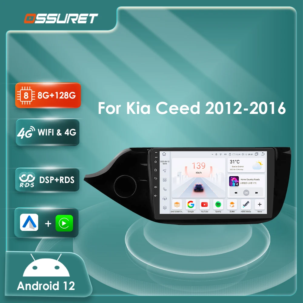 Radio multimedia con GPS, Android Auto y CarPlay para Kia Cee'd JD