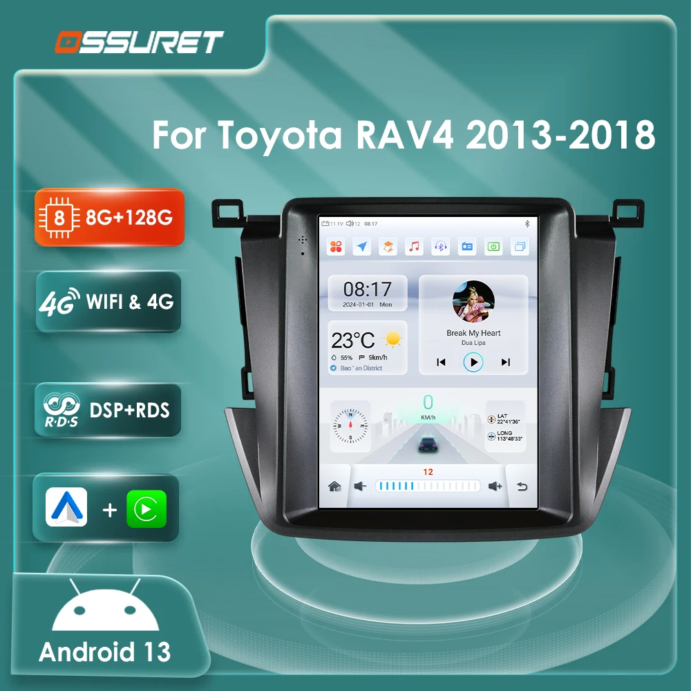 Radio Android 13 con GPS y CarPlay para Toyota RAV4 2013-2018