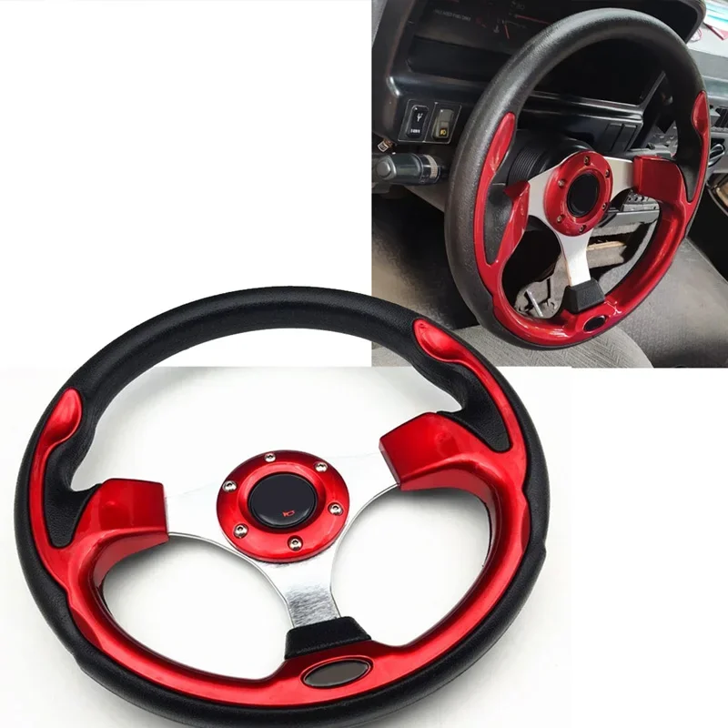 Volante deportivo universal de cuero y aluminio con bocina, 320 mm - imagen 4