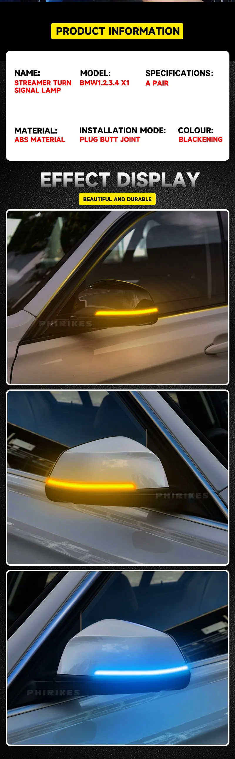 Luz dinámica LED montada en el retrovisor exterior