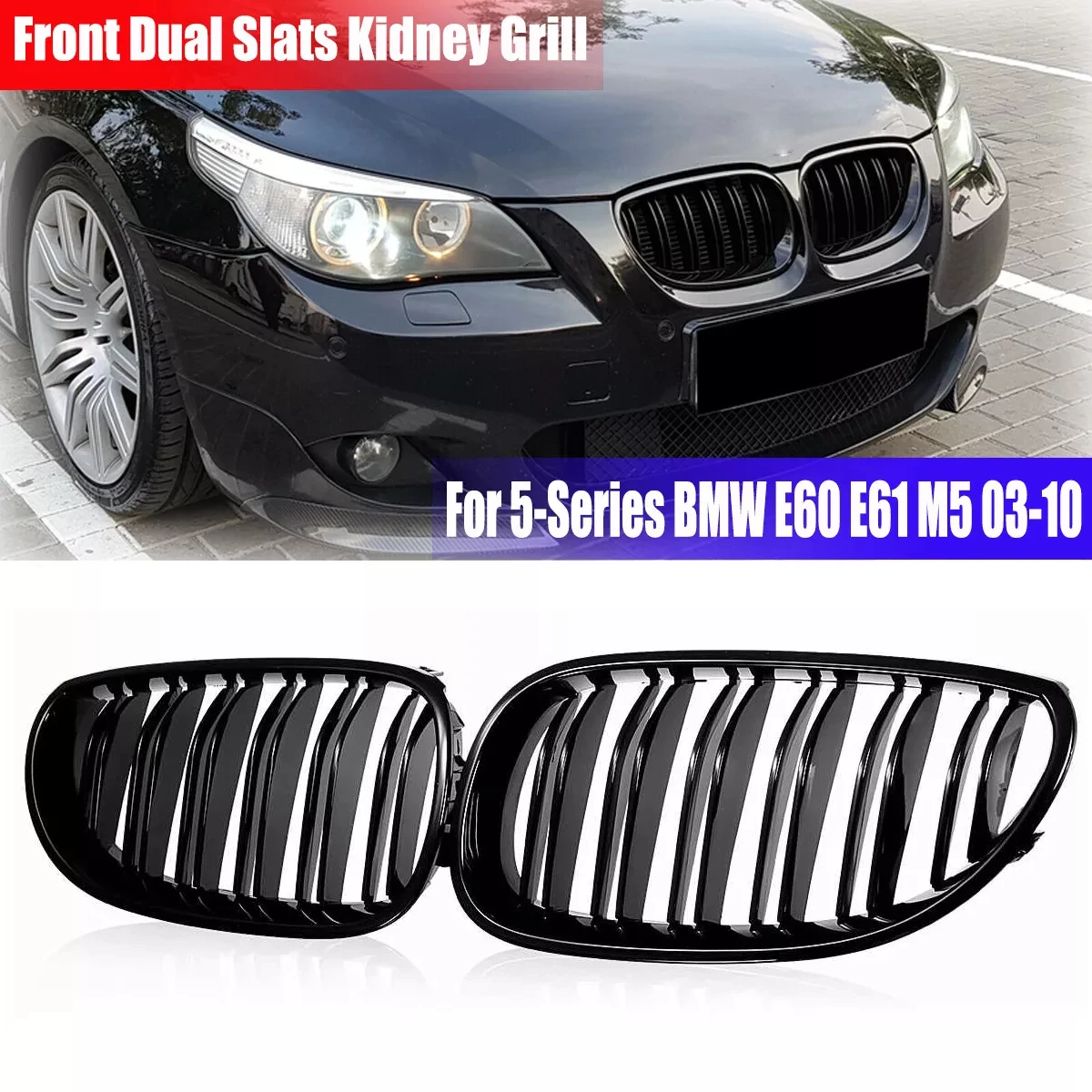Rejilla de riñón frontal doble línea BMW E60 E61 520i 530i 545i 550i - imagen 3