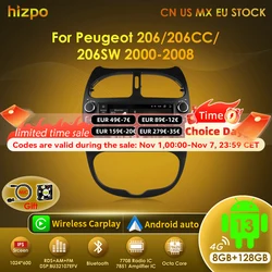 Autoradio Android 13 Hizpo 7862 2DIN GPS Peugeot 206 2000-2008