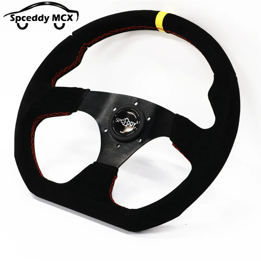 Spceddy-Volante de coche MCX de gamuza, 14 pulgadas, 350mm, forma de D, Dridt de carreras, volante deportivo modificado, anillo amarillo - imagen 2
