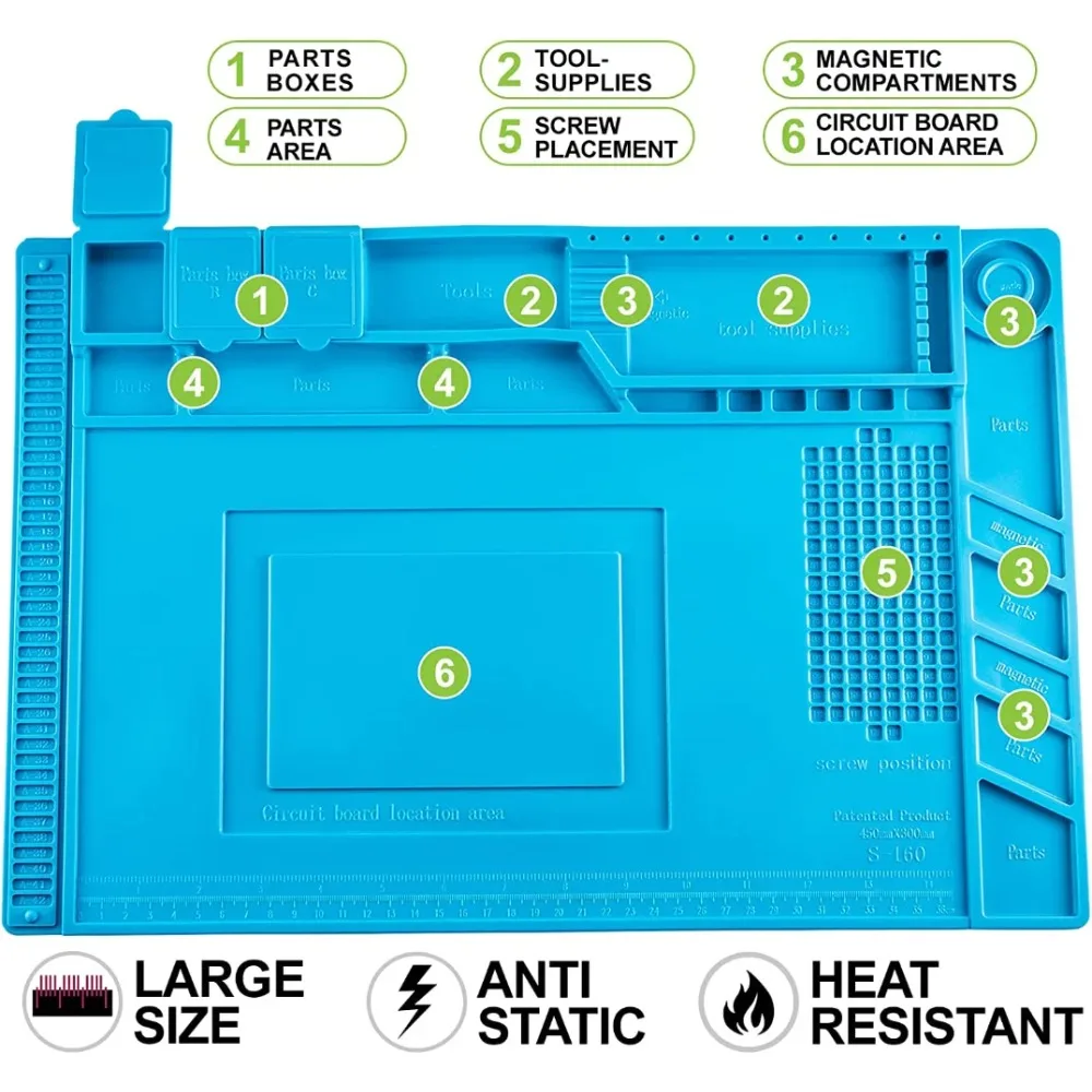 Estación de soldadura SiliconeWorkPad, cinta magnética antiestática resistente al calor para teléfono, computadora portátil, mantenimiento de relojes, afe y confiable - imagen 2