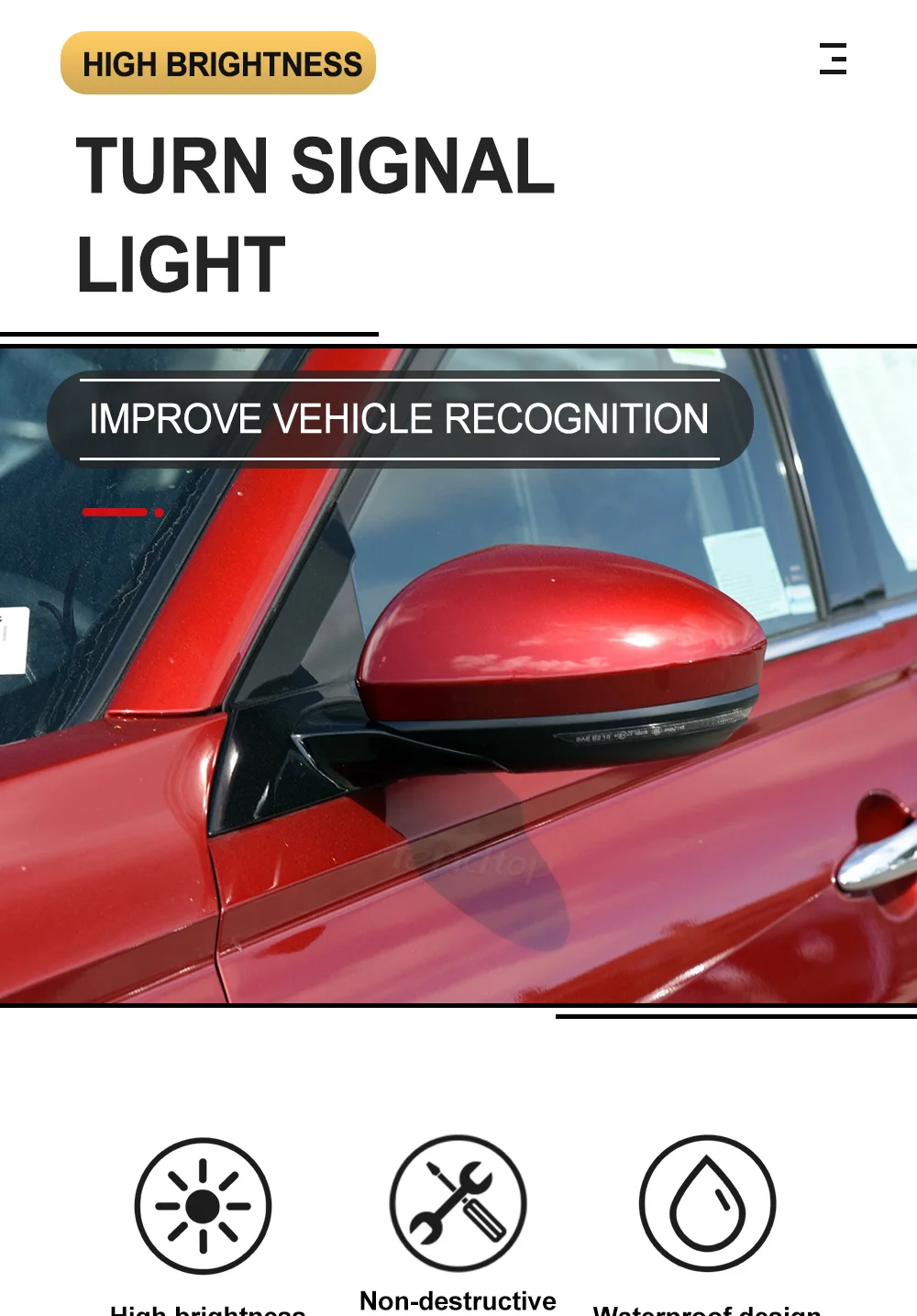 Espejo retrovisor lateral LED dinámico con carcasa negra