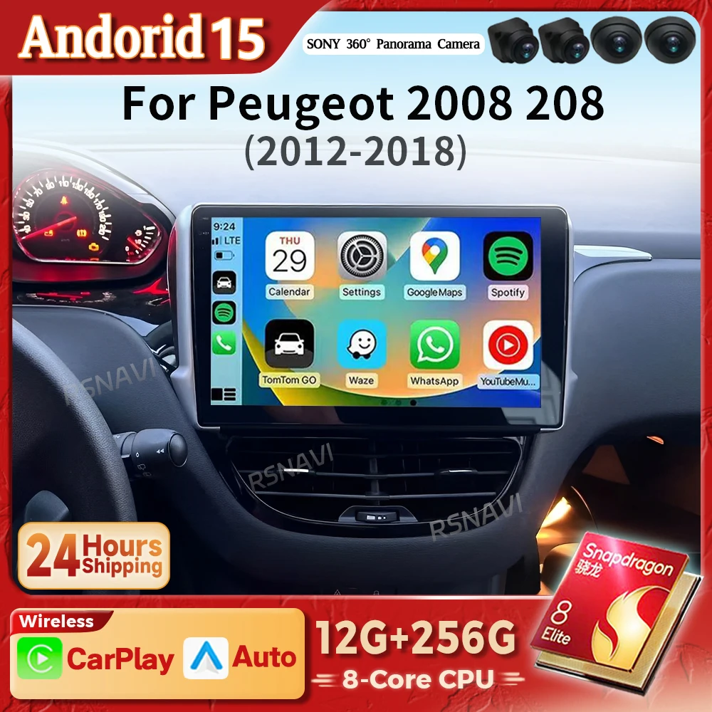 Qualcomm Android 15 Carplay Auto WIFI + 4G Radio de coche reproductor Multimedia para Peugeot 2008 208 2012 - 2018 DSP Autoradio estéreo 2din