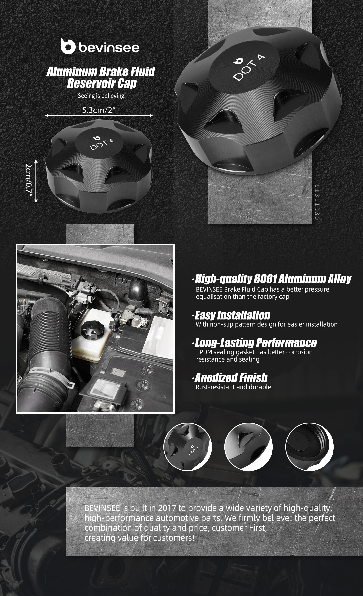 Dimensiones y compatibilidad técnica de la tapa de aluminio BEVINSEE