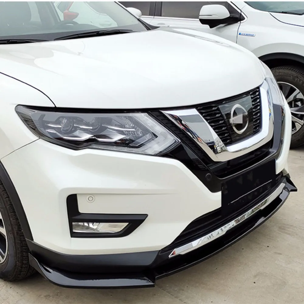 Para Nissan x-trail 2017-2021 parachoques delantero labio Deflector de barbilla proteger decoración modificada coche negro accesorios de carbono parte - imagen 4