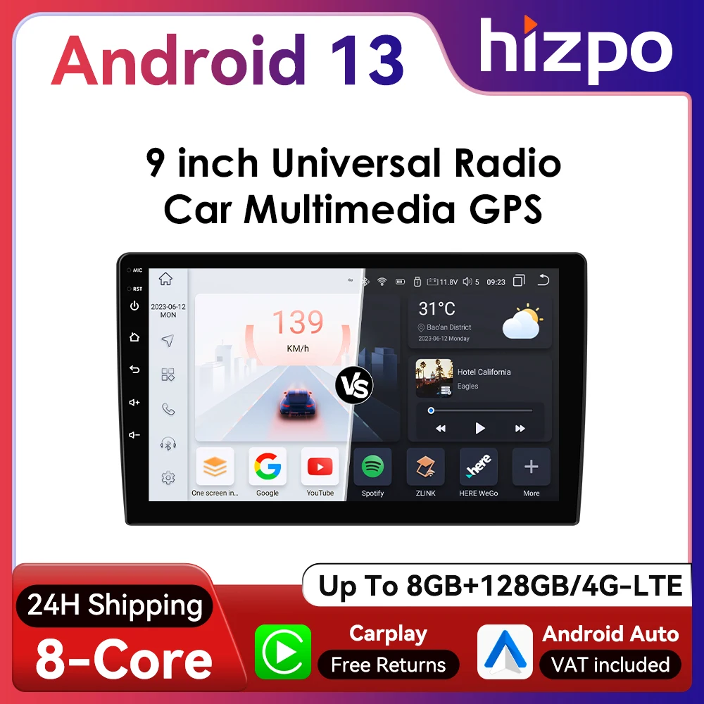 Hizpo Autorradio 2DIN Android Universal con CarPlay y GPS