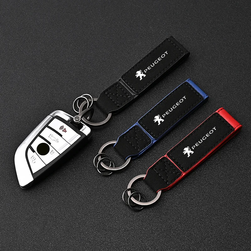 Llavero de gamuza para coche Peugeot con hebilla colgante