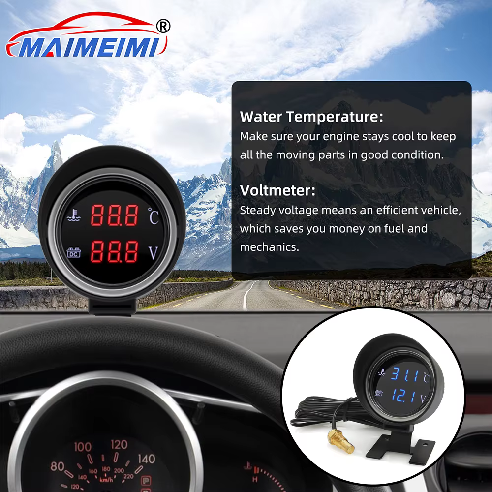 Medidor LCD 2 en 1 de temperatura del agua y voltímetro para coche
