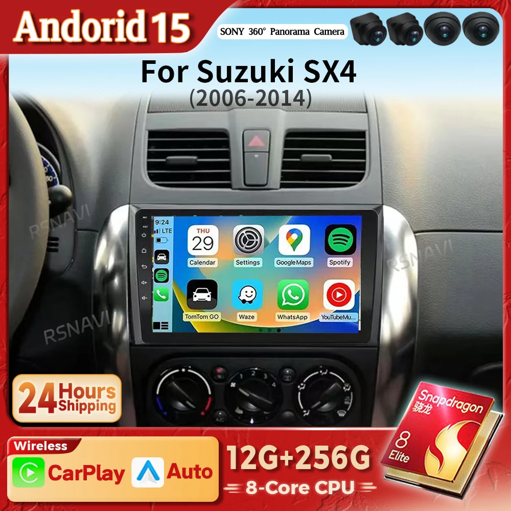 Android 15 Carplay Auto Radio BT Multimedia para Suzuki SX4 2006 - 2013 para Fiat Sedici 2005 - 2014 Autoradio estéreo Qualcomm