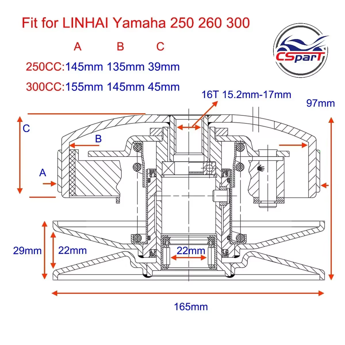 Embrague secundario variador Linhai 250-300, Yamaha Majesty LH300 - imagen 4