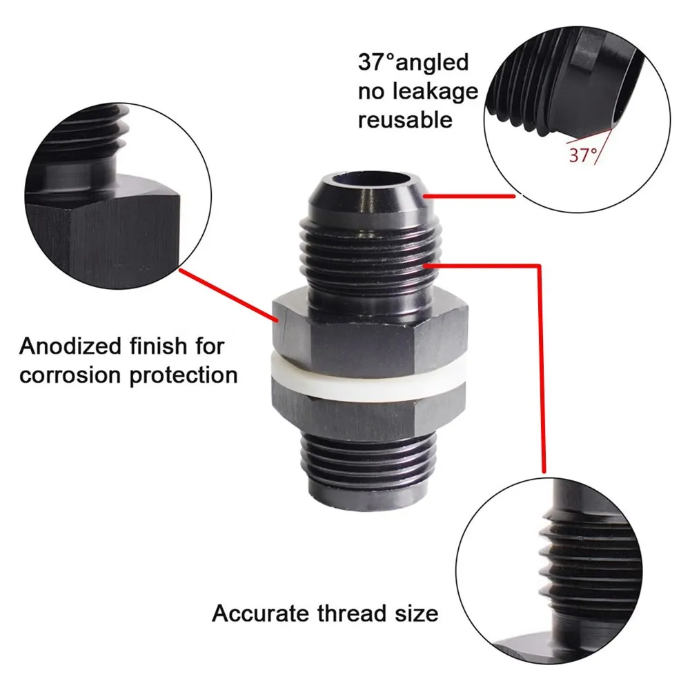 Adaptador combustible AN6-AN12 aluminio negro - imagen 3
