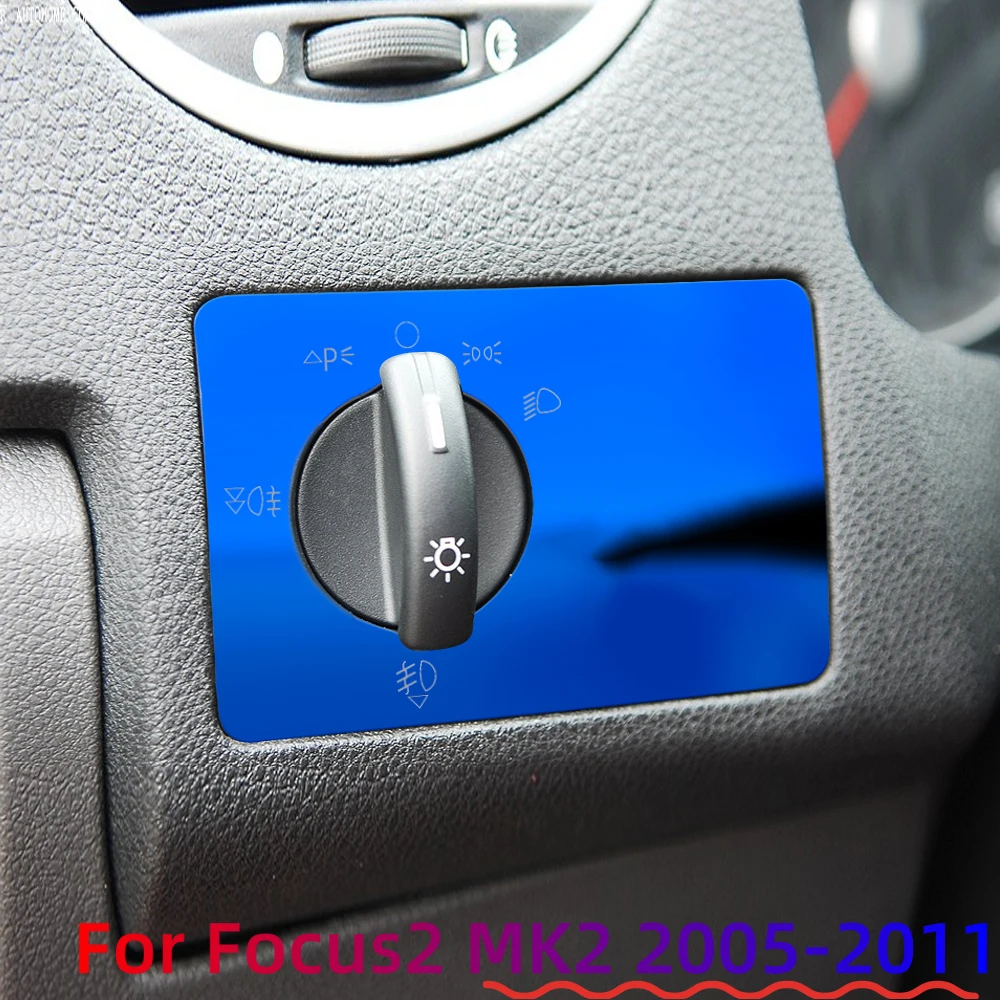 LHD-pegatina de cubierta de Panel de interruptores de faros de coche, accesorios de decoración de embellecedor de acero inoxidable para Ford Focus 2 MK2 2005-2011 - imagen 5