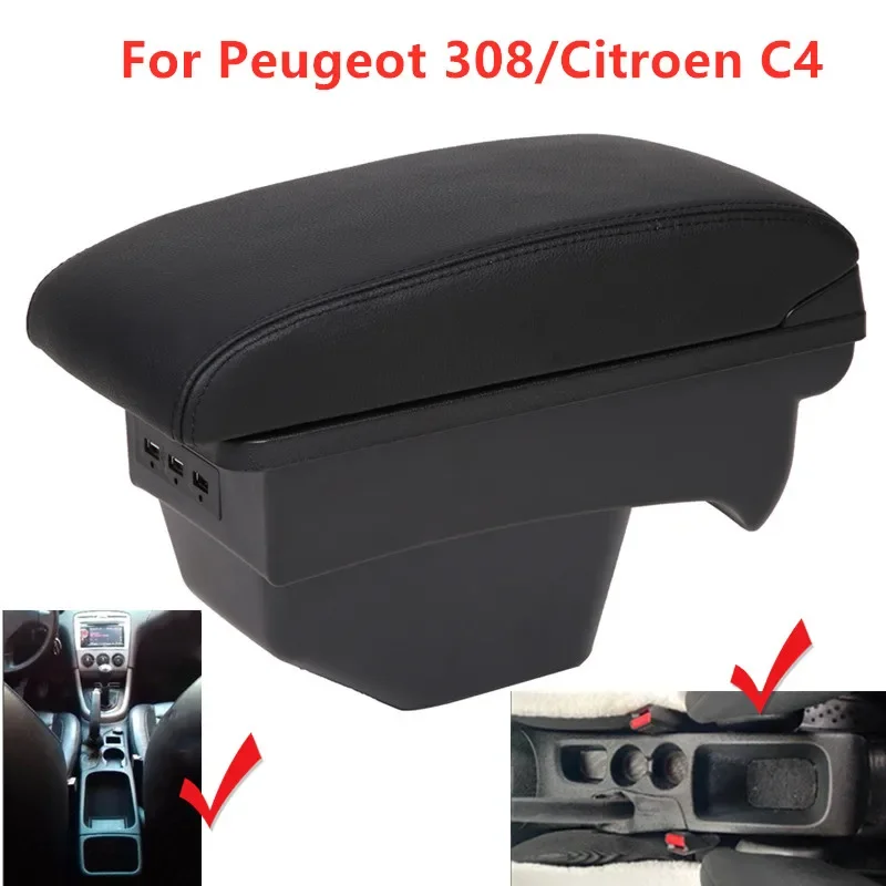 Reposabrazos central con USB para Peugeot 308 T7 y Citroen C4