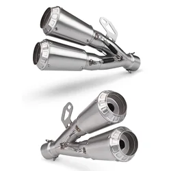 Silenciador universal de fibra de carbono de 51MM para escape de motocicleta, sección trasera, tubo de escape de doble orificio de acero inoxidable