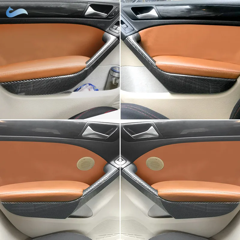 Patrón de fibra de carbono ABS para VW Golf 6 MK6 2010 2011 2012 2013 accesorios de coche 8 Uds Panel de reposabrazos de puerta tiras de manija cubierta embellecedora