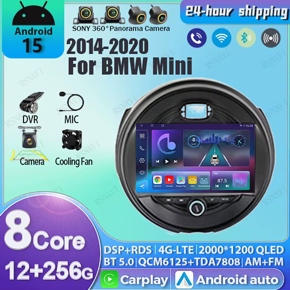 Radio Android 15 2K con CarPlay inalámbrico para BMW MINI 2014-2020