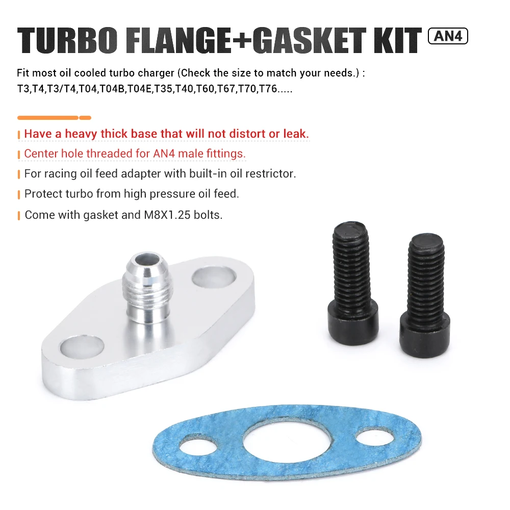PQY Kit adaptador entrada aceite turbo 4AN para turbos T3/T4/T04 - imagen 2