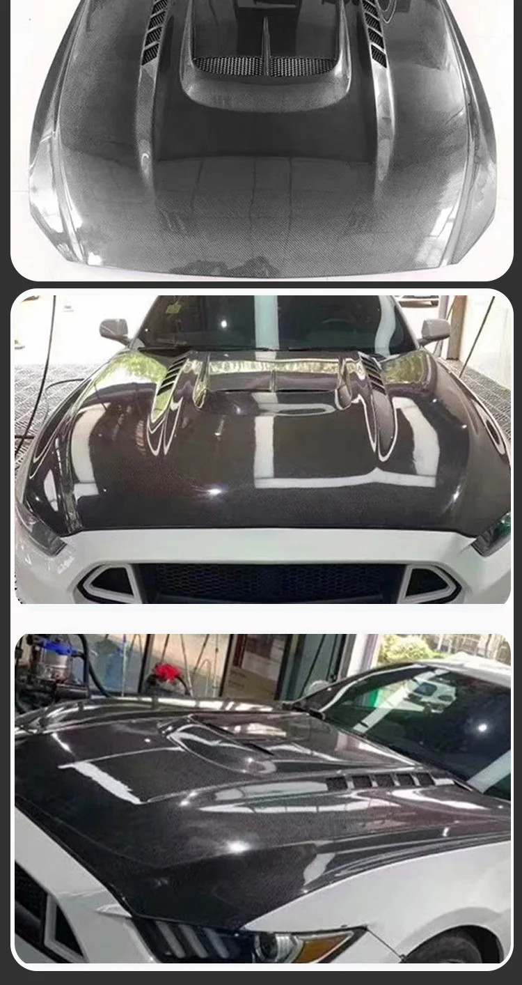 Capó de fibra de carbono instalado en un Ford Mustang