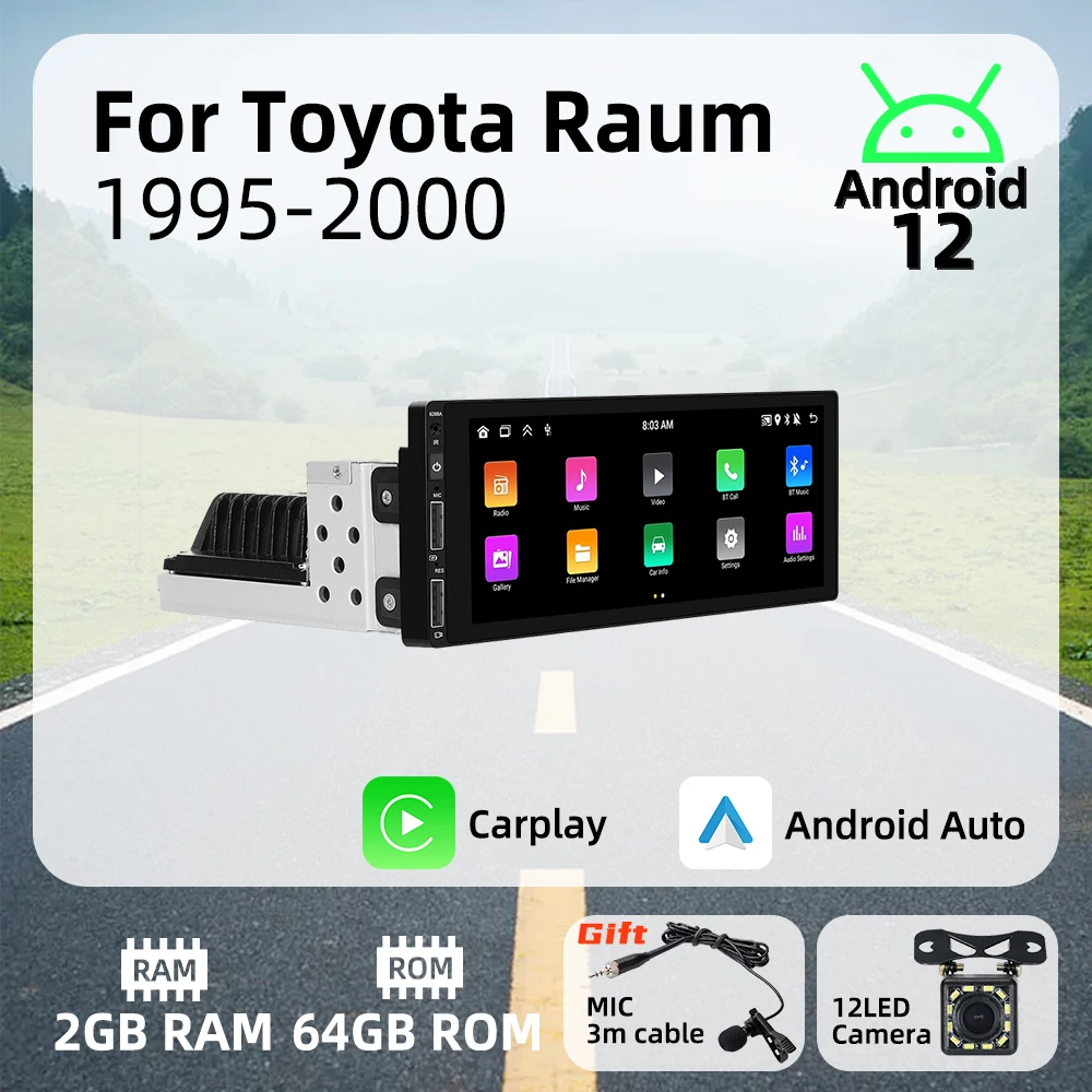 6,86 "1 Din Android Radio Multimedia para coche para Toyota Raum 1995-2000 Android Auto unidad principal estéreo Carplay Autoradio GPS Wifi