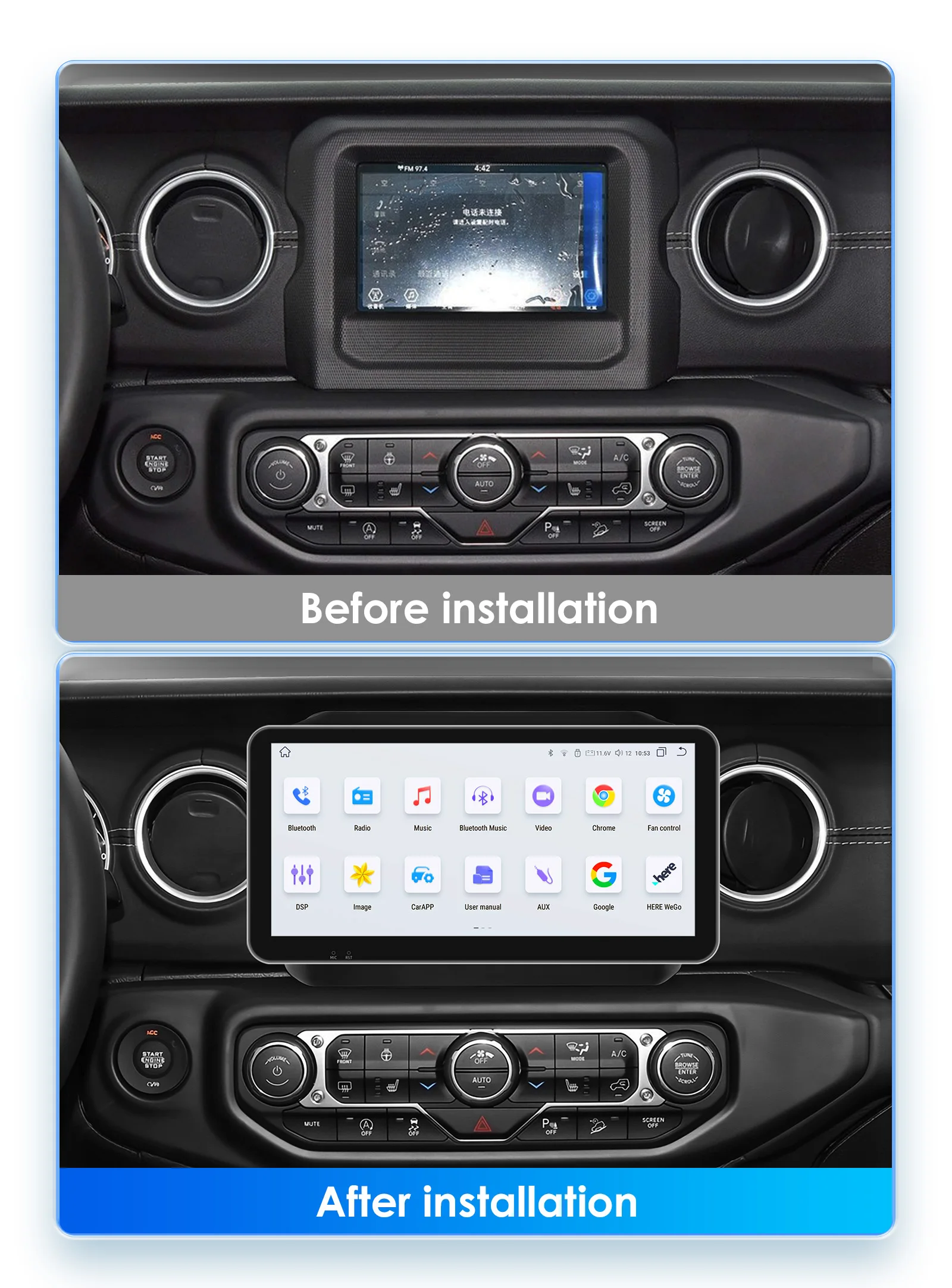 Radio Android 2DIN Jeep Wrangler JL 2018-2021 Carplay 4G - imagen 2