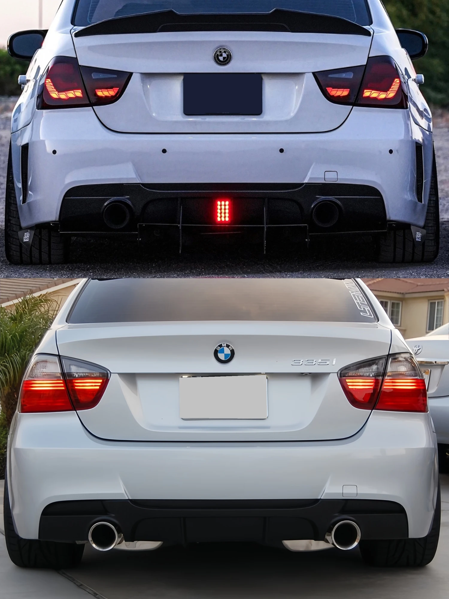 Detalle del acabado negro brillante del difusor trasero para BMW