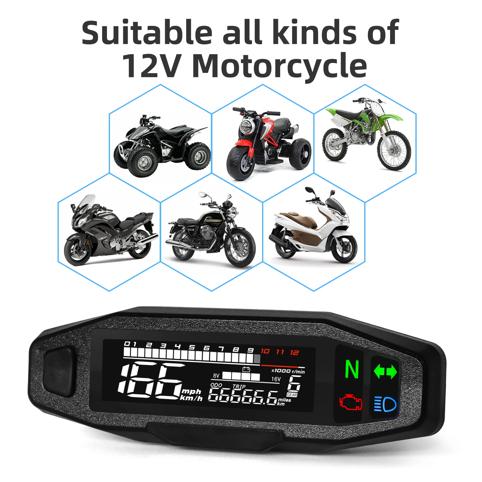 Tacómetro digital universal para moto con velocímetro y sensor RPM - imagen 5