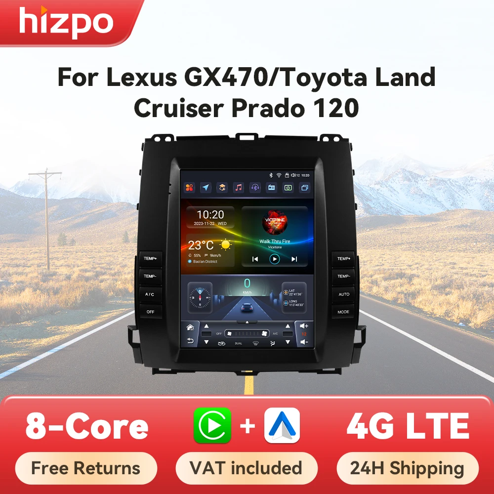 Hizpo Radio 2 DIN GPS con CarPlay para Toyota Prado 120